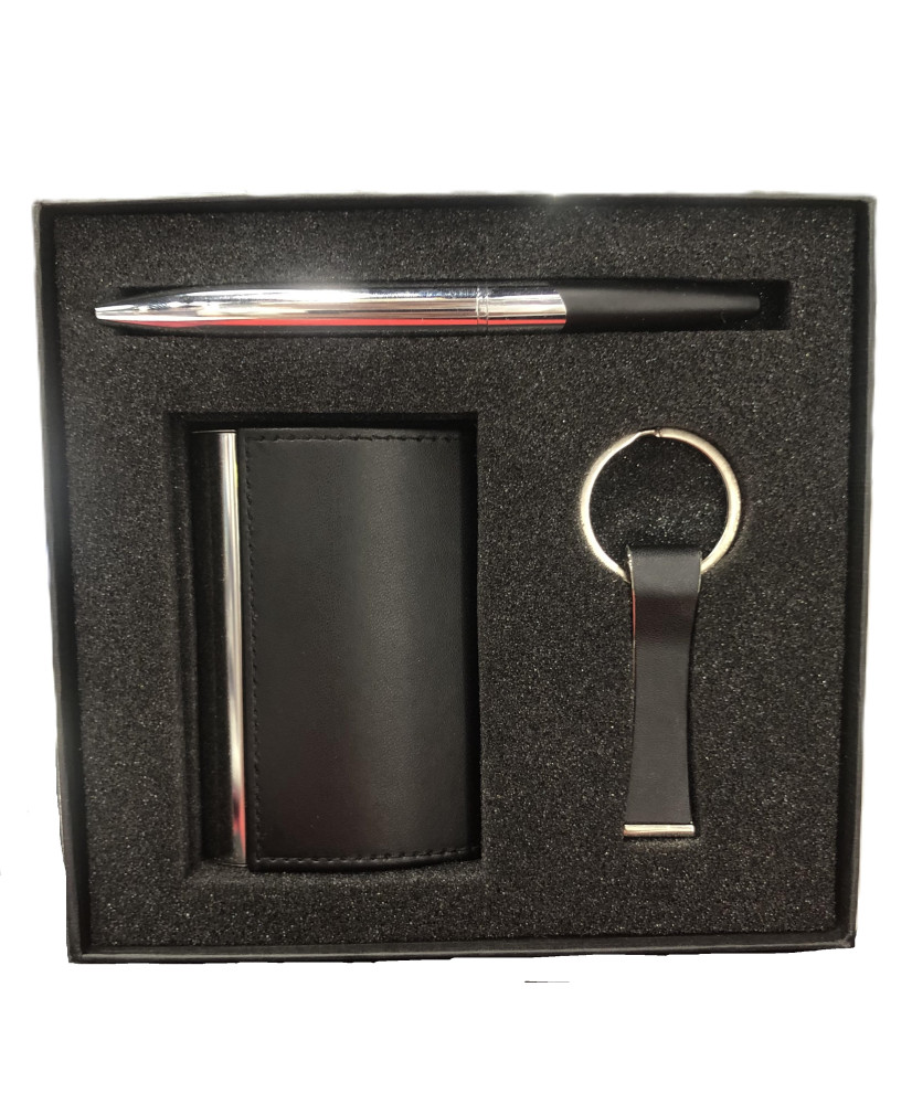 Coffret porte-carte stylo & porte-clés noir