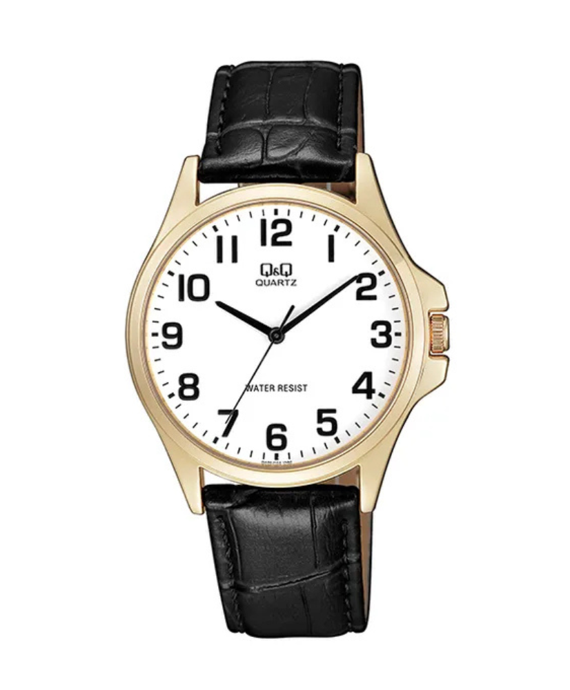 Montre q&q quartz noire doré