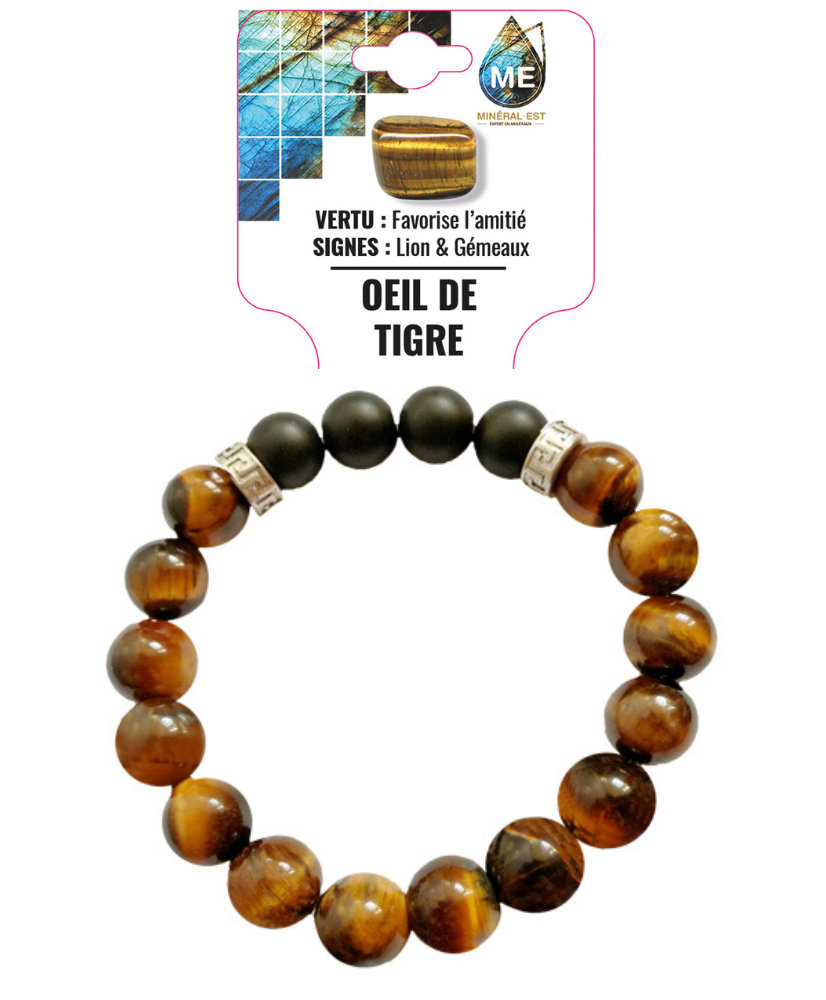 Bracelet HOMME Œil du tigre + Onyx dépoli