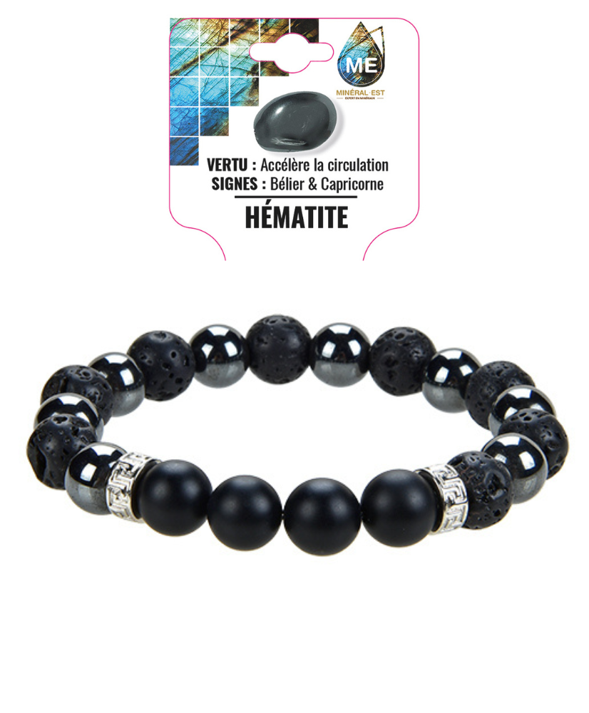 Bracelet HOMME Hématite + Pierre de lave