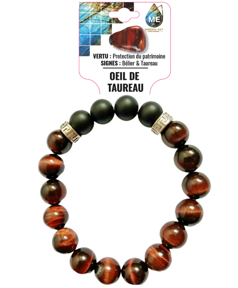 Bracelet HOMME Oeil de Taureau + Onyx dépoli