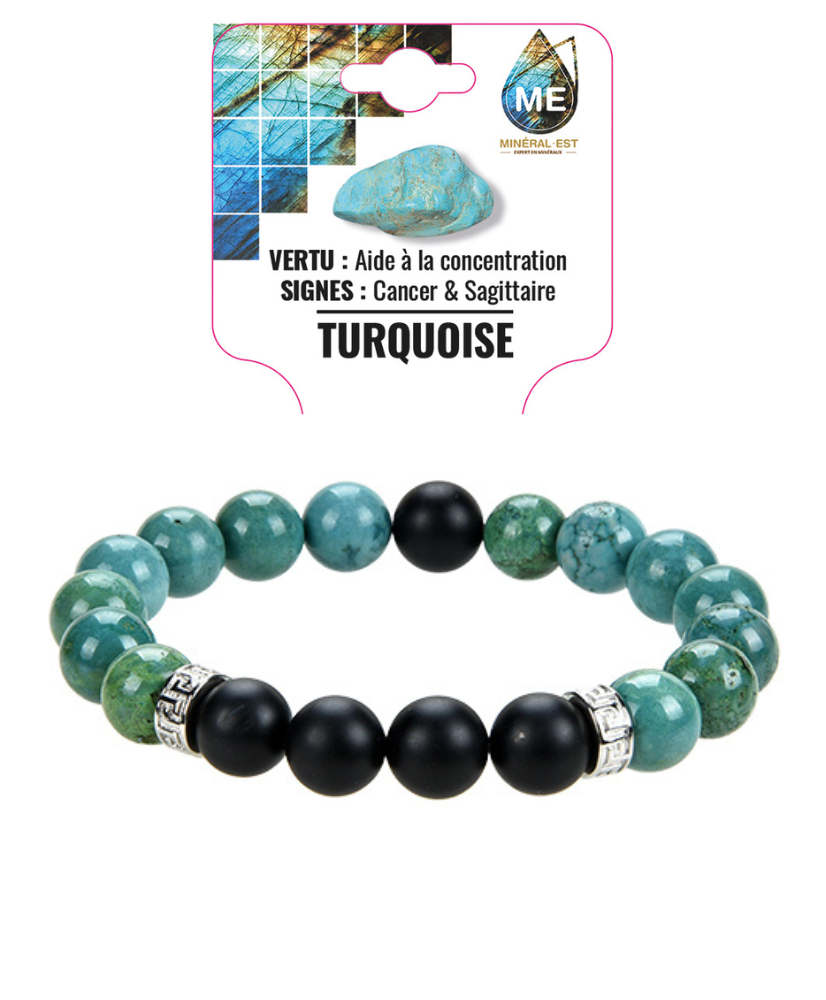 Bracelet HOMME Turquoise + Onyx dépoli