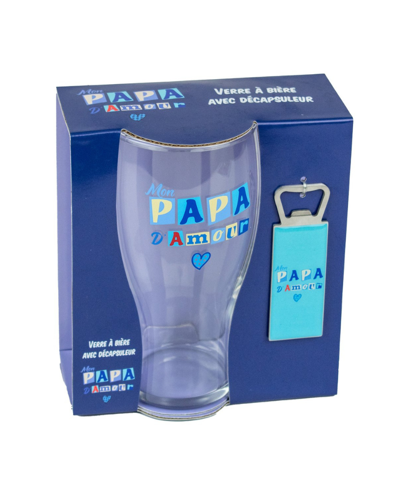 Verre à bière "Mon papa d'amour" avec décapsuleur