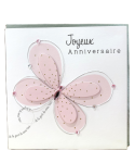 Carte charmed strass - joyeux anniversaire papillon