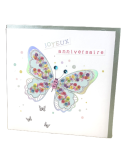 Carte charmed strass - papillon joyeux anniversaire