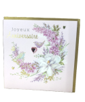 Carte charmed strass - joyeux anniversaire fleurs roses
