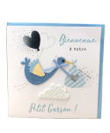 Carte charmed strass - Bienvenue à votre petit garçon